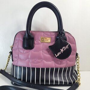 Luv Betsey by Betsey Johnson Cat Face Embossed Satchel Handbag – Pink & Black